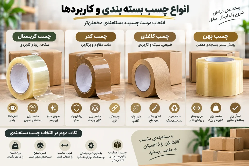 اینفوگرافیک انواع چسب بسته‌بندی